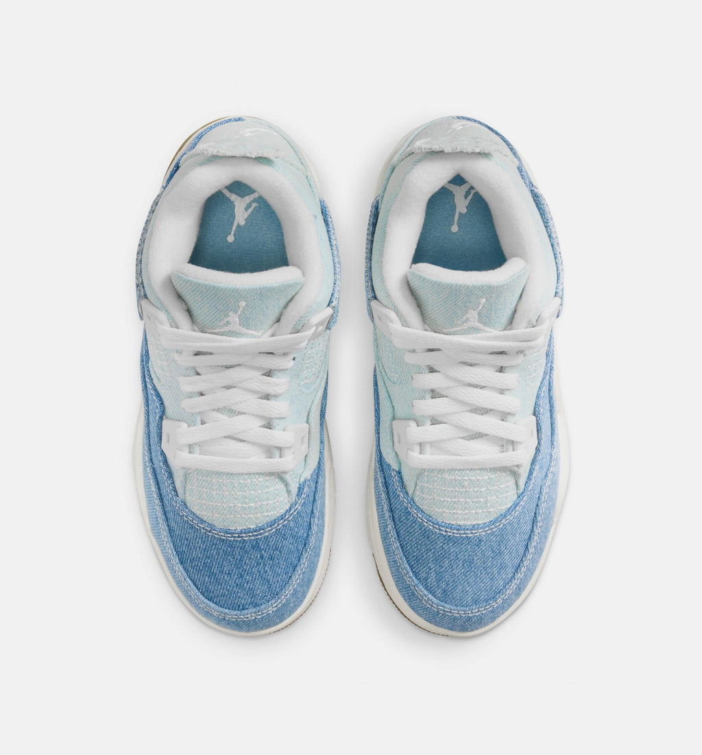 Air Jordan 4 Retro Worn Blue Preschool Shoes - Sail Worn Blue Metallic Gold