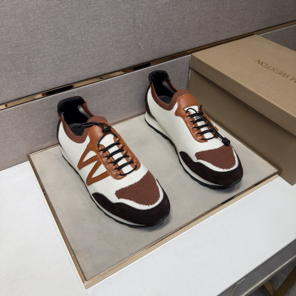 Men's White, Brown & Tan Panel Sneakers