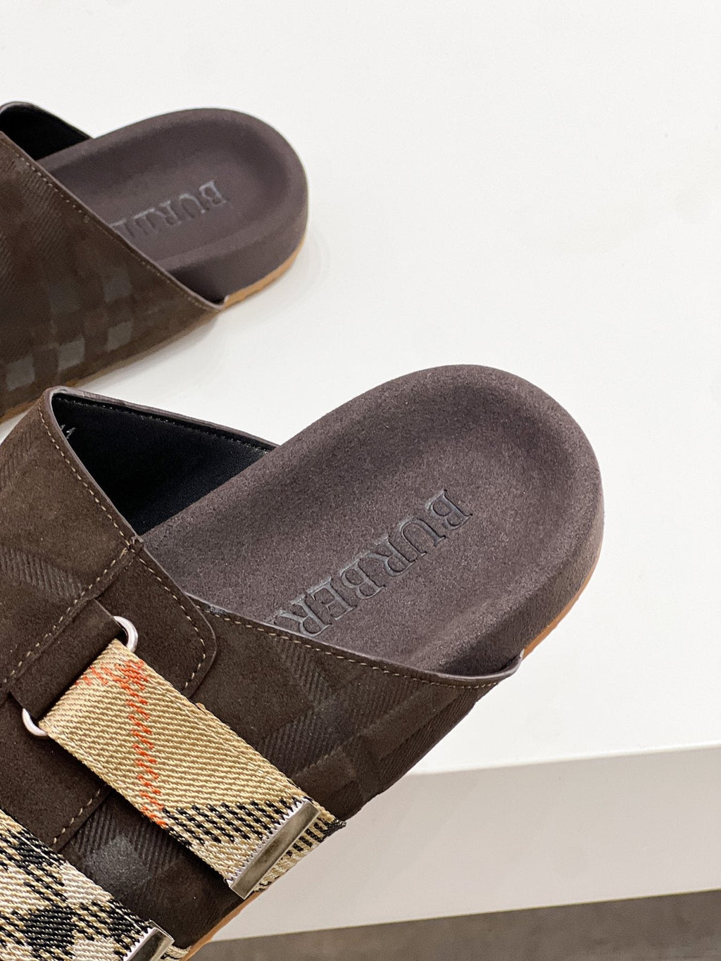 Burberry Men's Check Buckle Slide Sandals